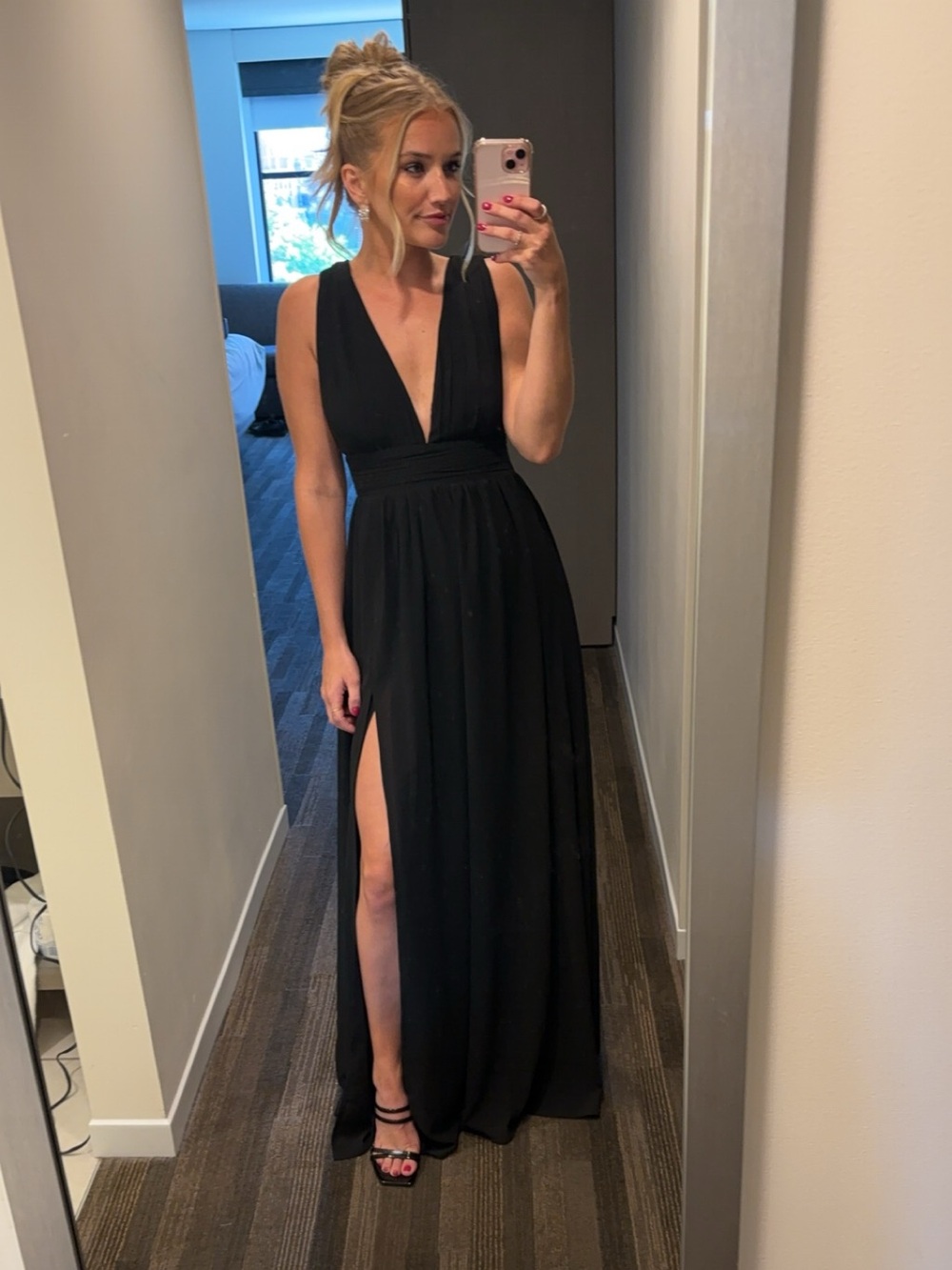 Black V-Neck Maxi Dress with High Slit